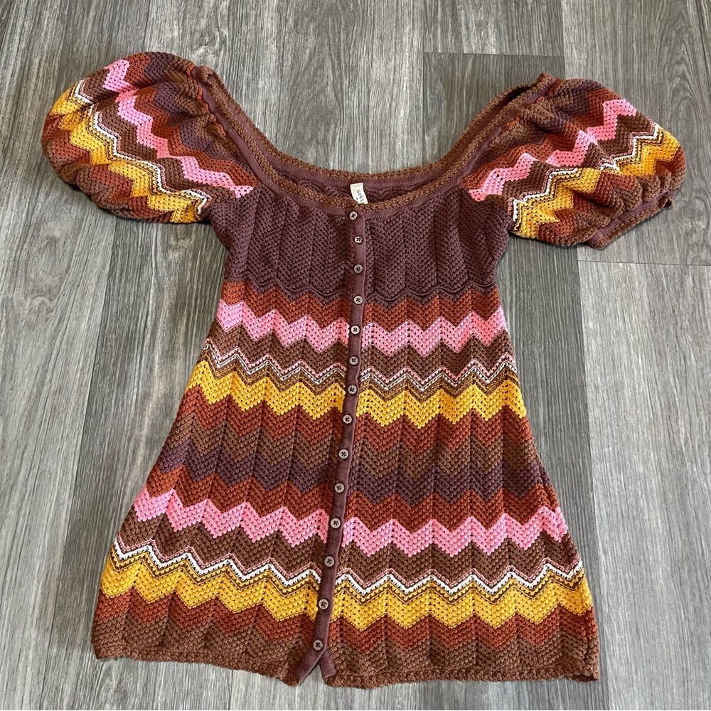 Spell Ziggy Crochet Chevron Print Mini Dress